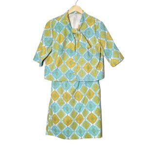 1960s Vintage Skirt Coord Suit Cropped Jacket Midi 2 Piece M/L